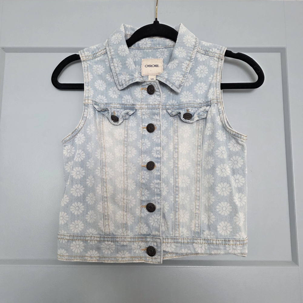 Cherokee Girls Daisy Denim Vest Size 10/12 – Y2K Retro Sleeveless Jean Jacket